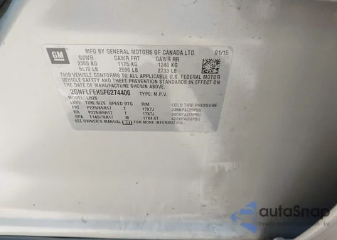 2015 Chevrolet Equinox 1Lt из США, поврежденный, VIN 2GNFLFEK5F6274400